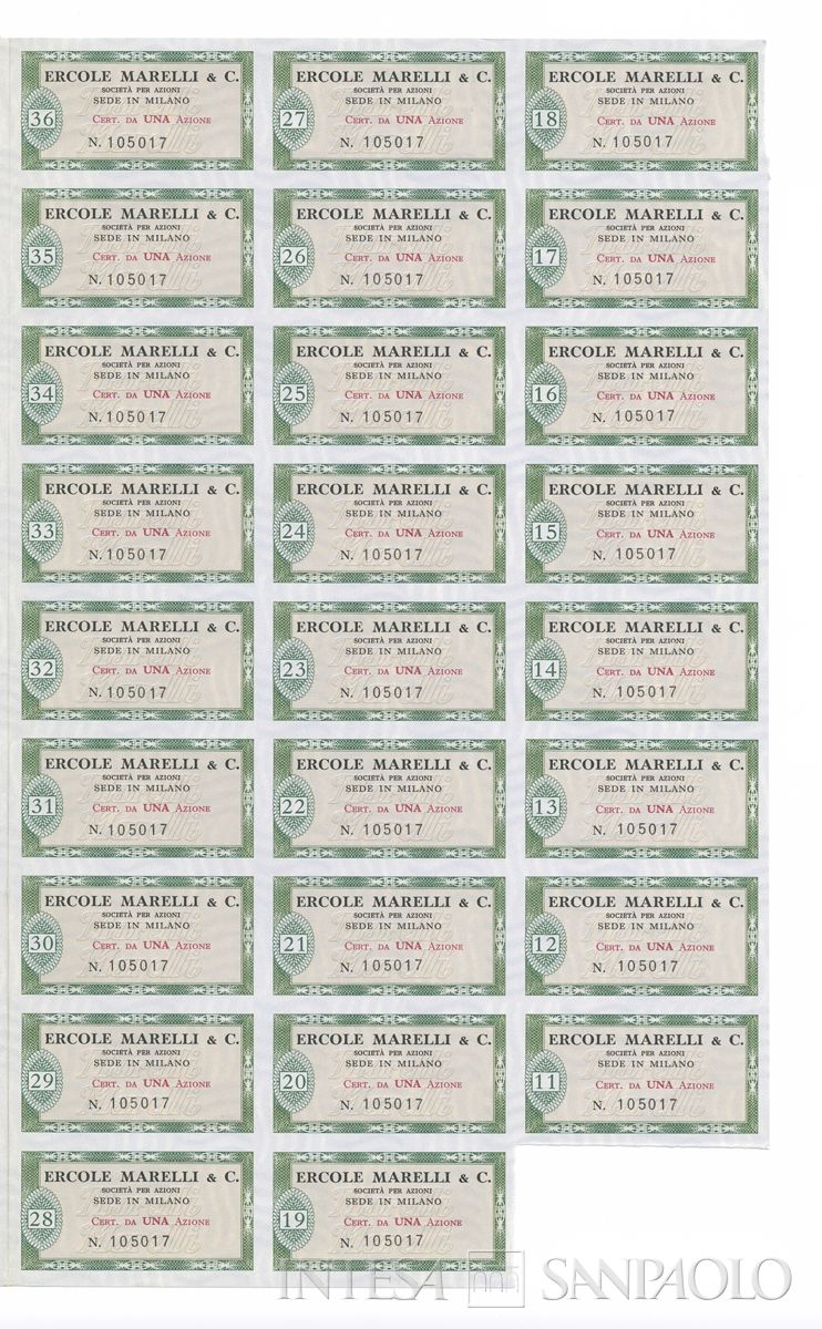 Ercole Marelli & C. SpA, certificati azionari nominativi - recto a