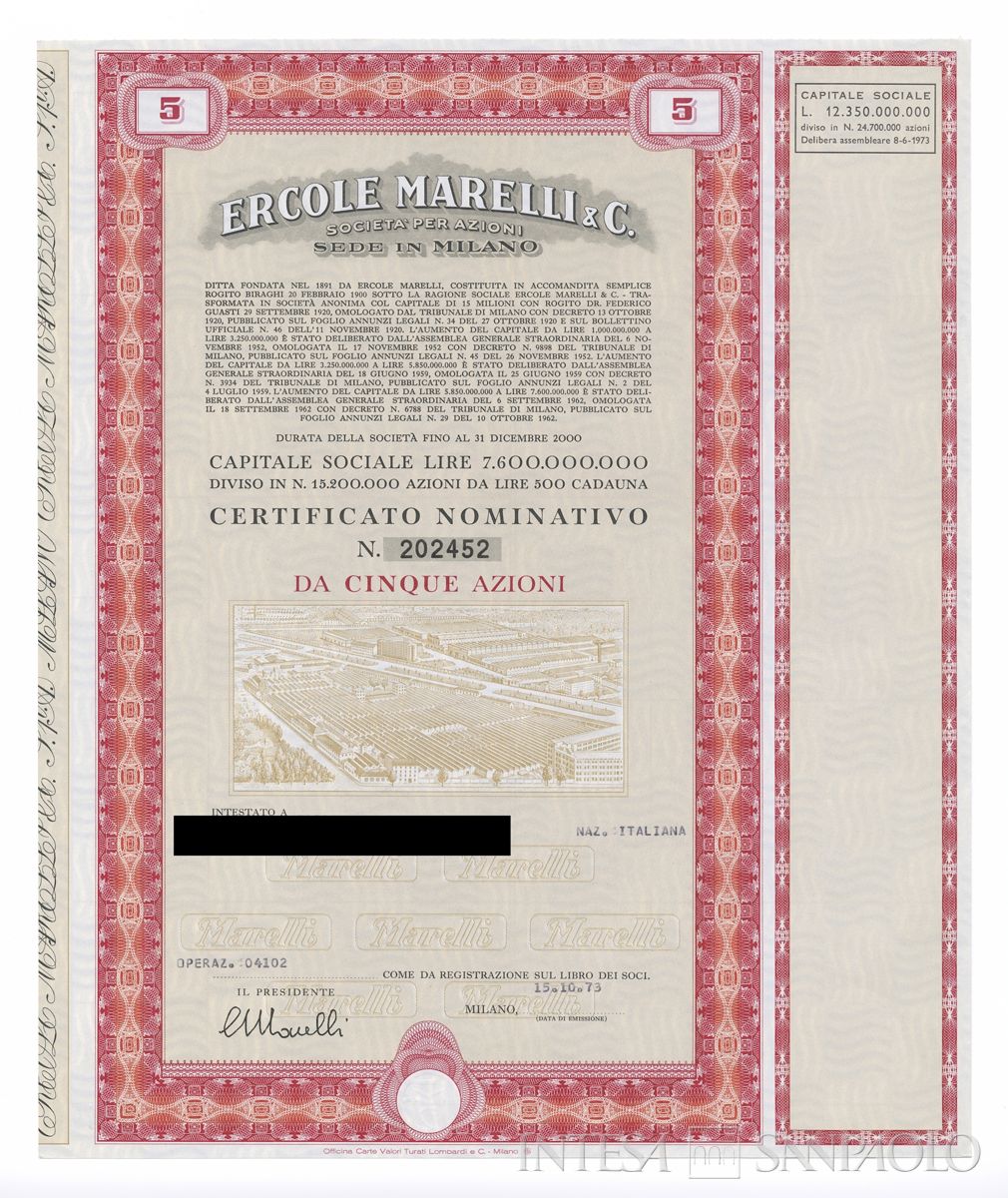 Ercole Marelli & C. SpA, certificati azionari nominativi - recto b