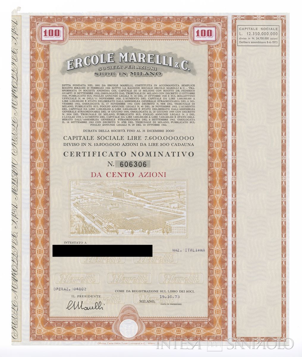 Ercole Marelli & C. SpA, certificati azionari nominativi - recto c