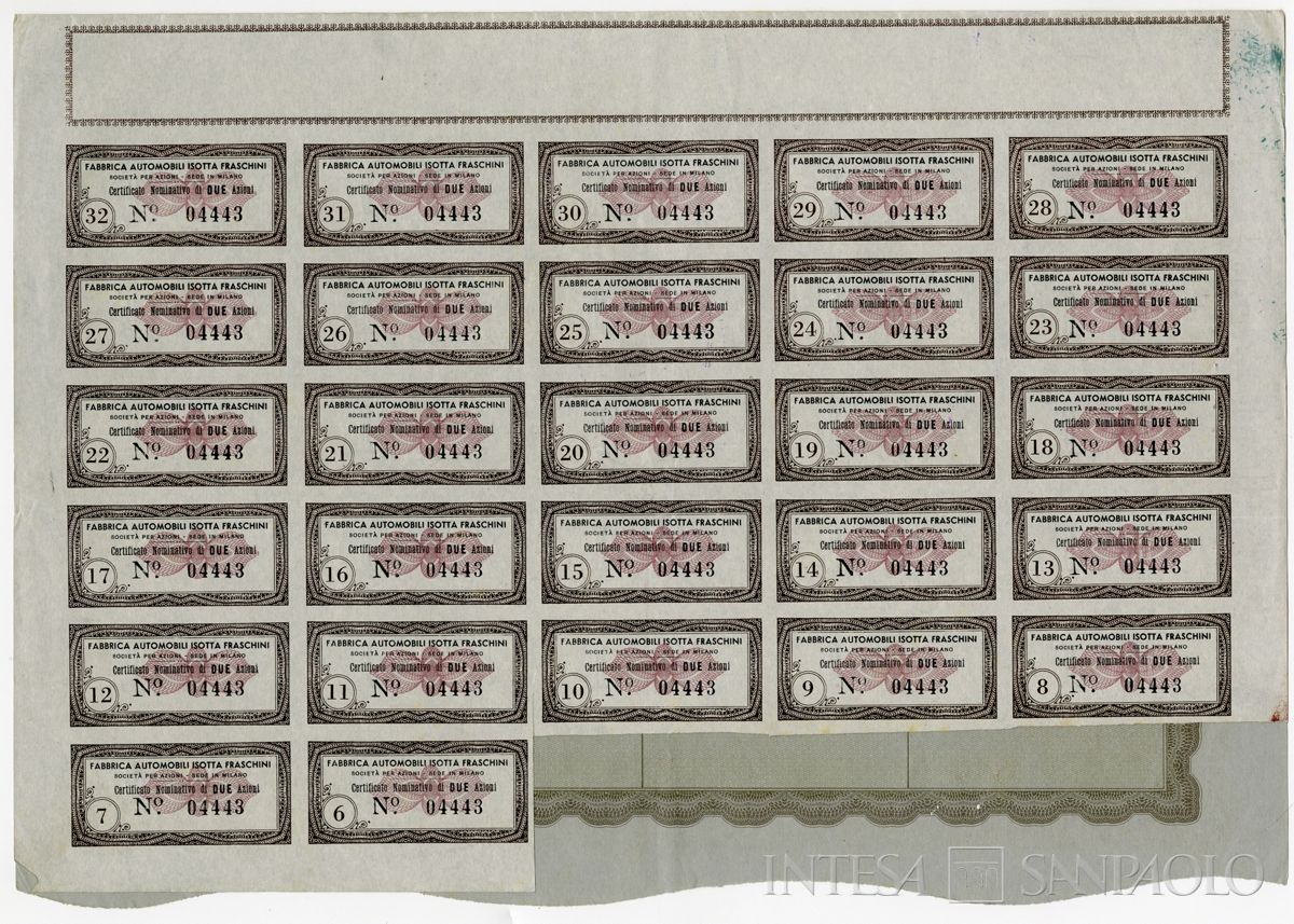 Fabbrica automobili Isotta Fraschini SpA, certificati azionari nominativi - recto b