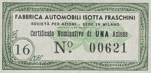Fabbrica automobili Isotta Fraschini SpA, certificati azionari nominativi - dettaglio a