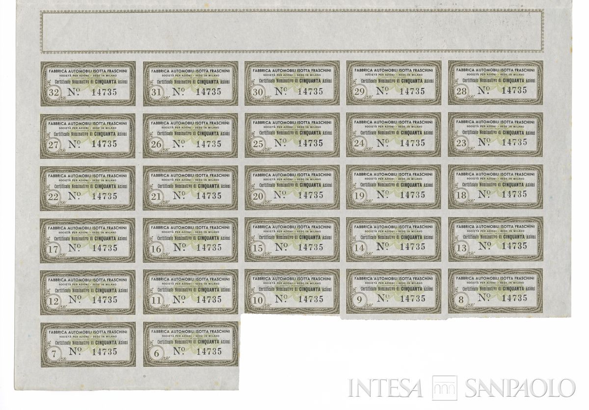 Fabbrica automobili Isotta Fraschini SpA, certificati azionari nominativi - recto d