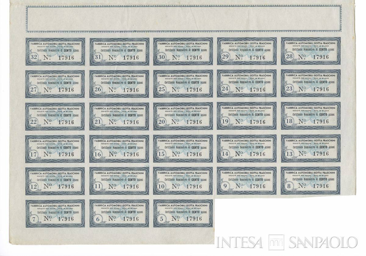 Fabbrica automobili Isotta Fraschini SpA, certificati azionari nominativi - recto e