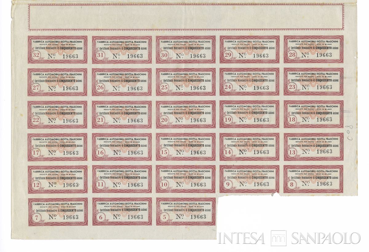 Fabbrica automobili Isotta Fraschini SpA, certificati azionari nominativi - recto f