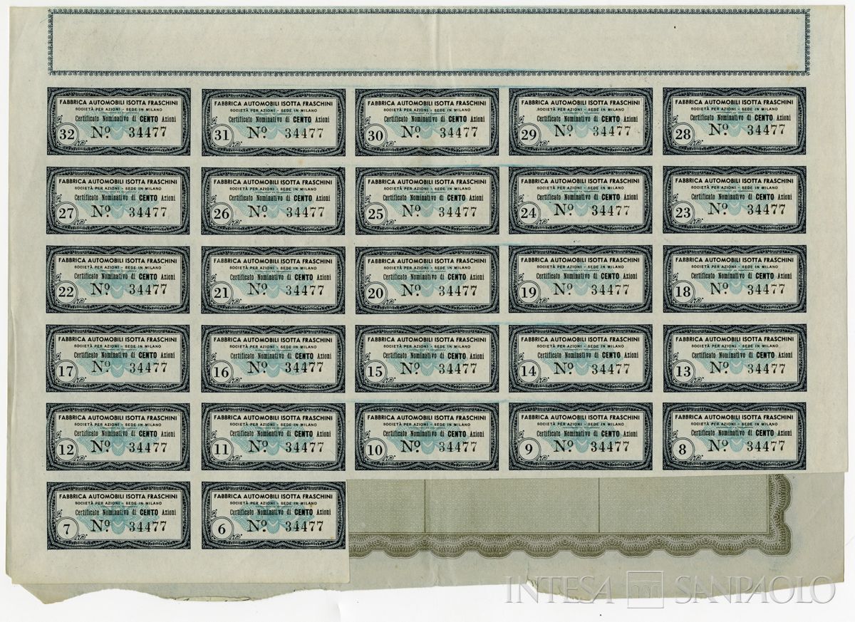 Fabbrica automobili Isotta Fraschini SpA, certificati azionari nominativi - recto a
