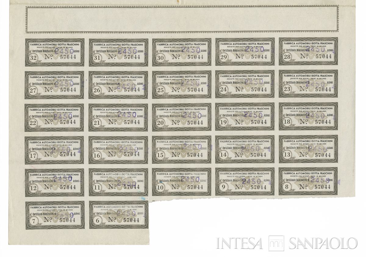 Fabbrica automobili Isotta Fraschini SpA, certificati azionari nominativi - recto a