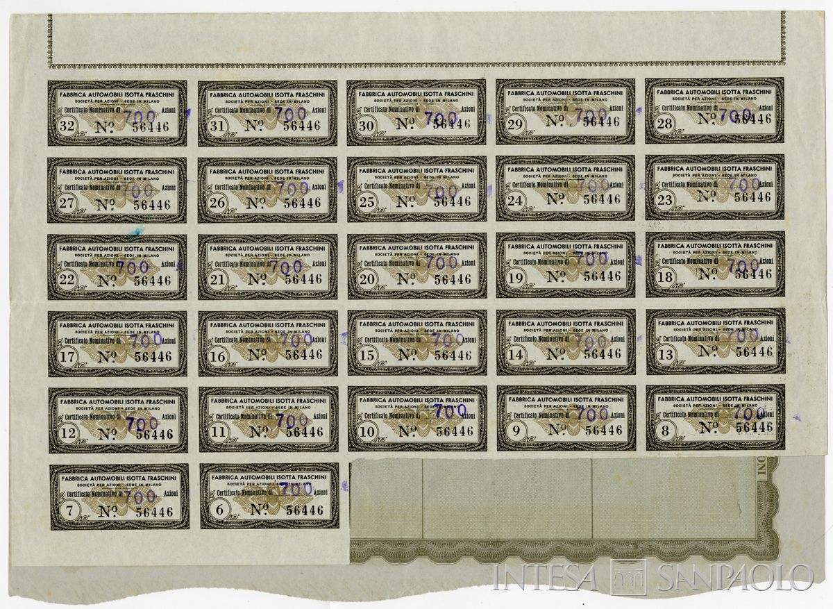 Fabbrica automobili Isotta Fraschini SpA, certificati azionari nominativi - recto a