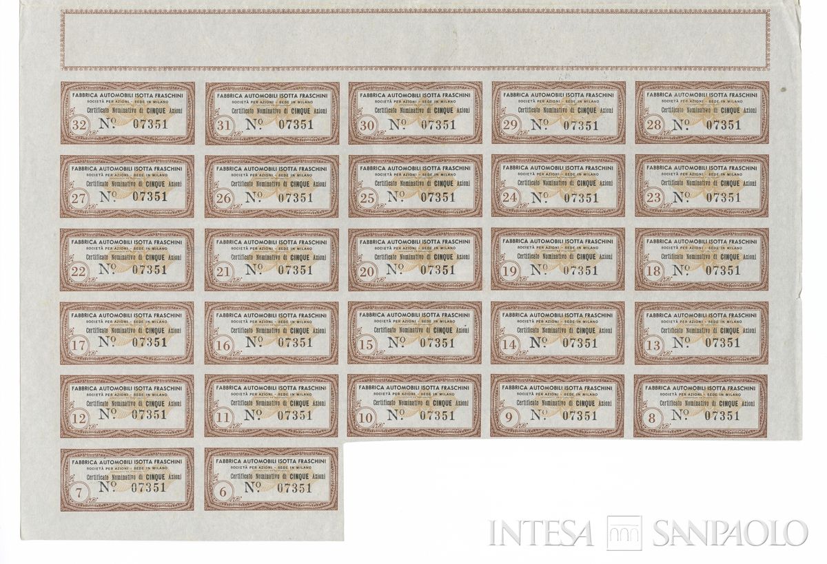Fabbrica automobili Isotta Fraschini SpA, certificati azionari nominativi - recto a