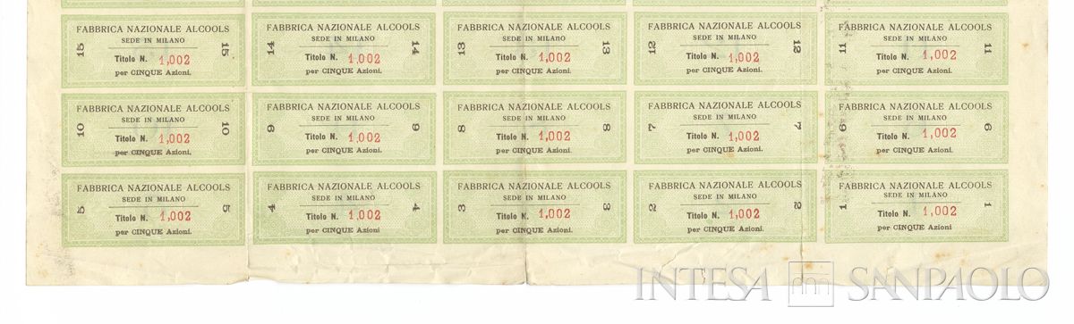 Fabbrica nazionale alcools SA, certificato azionario al portatore - recto