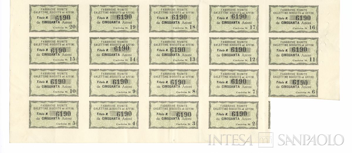Fabbriche Riunite Galettine Biscuits ed Affini SA, certificati azionari al portatore - recto b