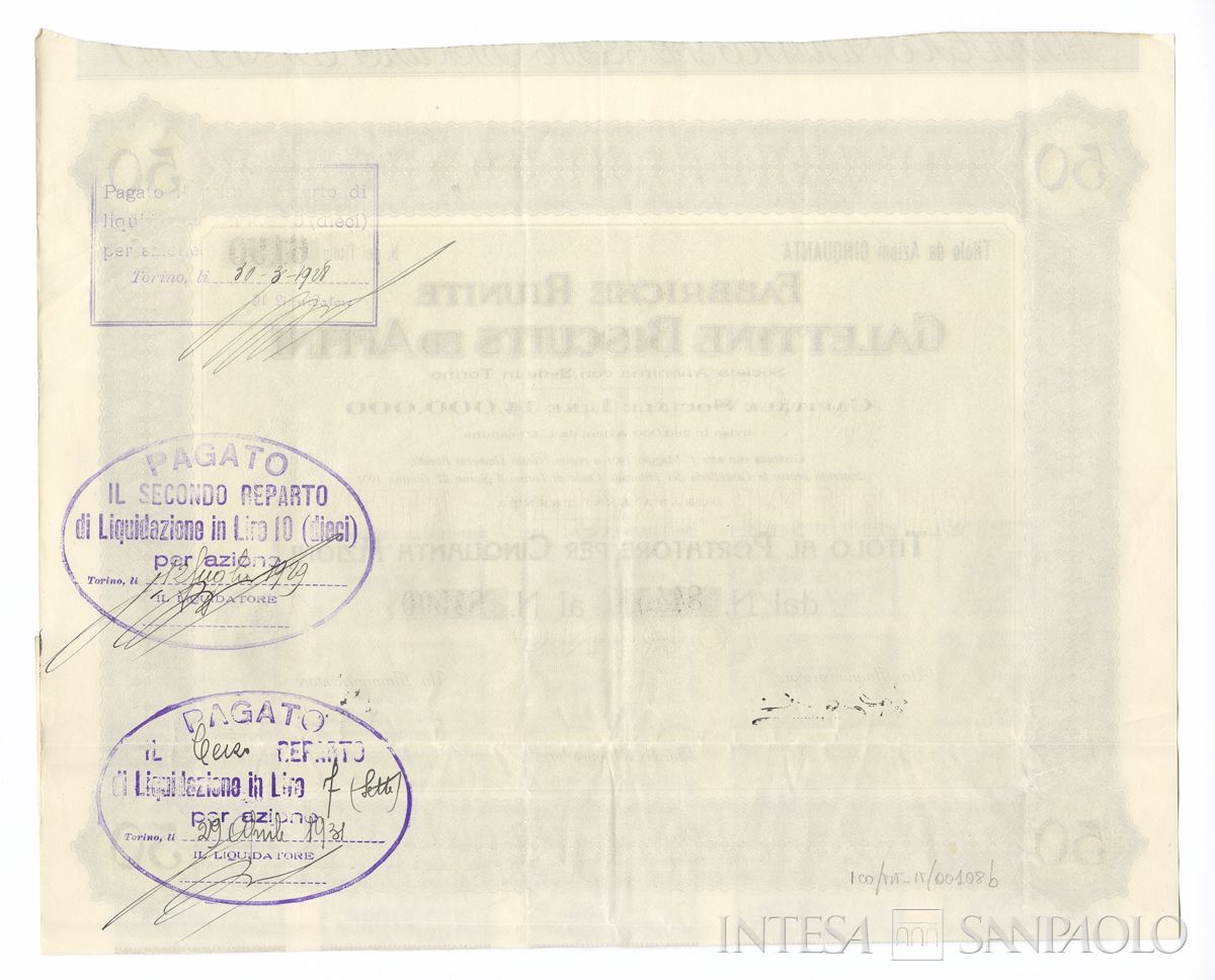 Fabbriche Riunite Galettine Biscuits ed Affini SA, certificati azionari al portatore - verso b