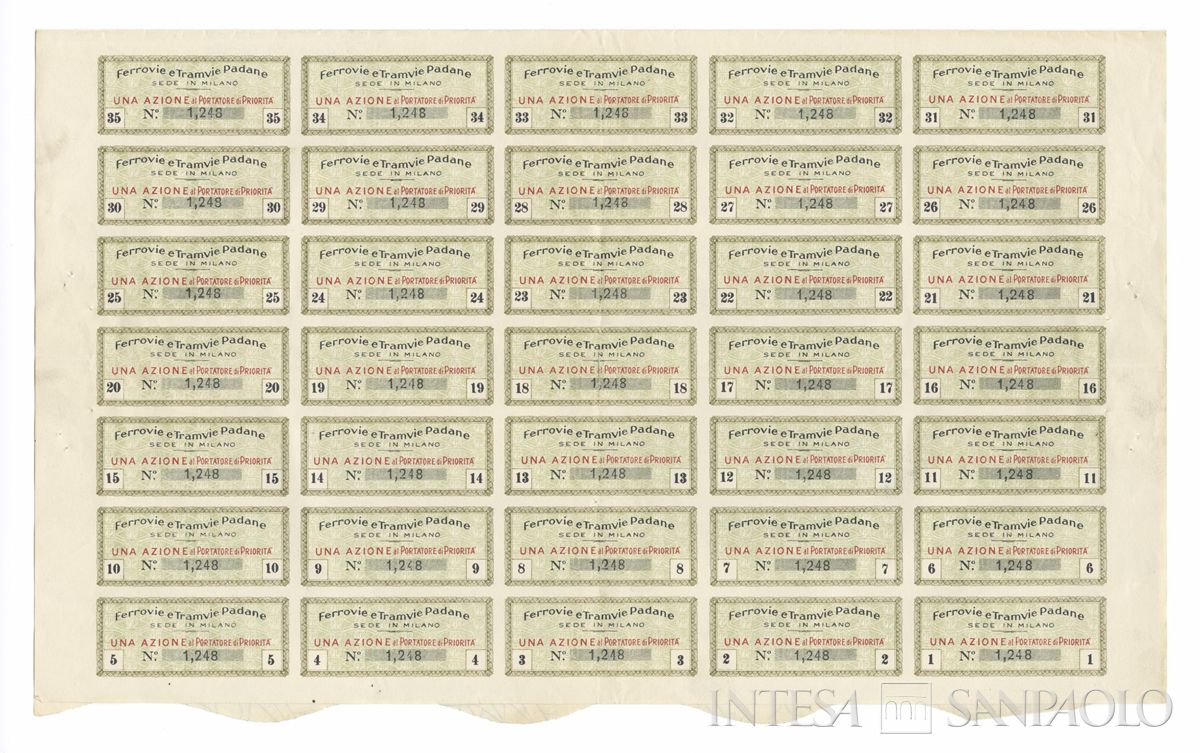 Ferrovie e Tramvie Padane SA, certificato azionario al portatore - recto