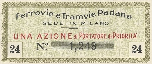 Ferrovie e Tramvie Padane SA, certificato azionario al portatore - dettaglio