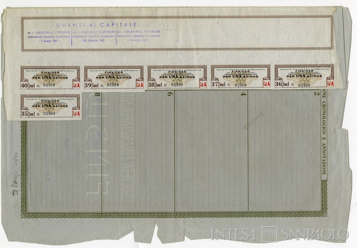 FINSIDER Società finanziaria siderurgica SpA, certificati azionari "Categoria A" nominativi - recto a