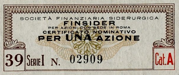 FINSIDER Società finanziaria siderurgica SpA, certificati azionari "Categoria A" nominativi - dettaglio a