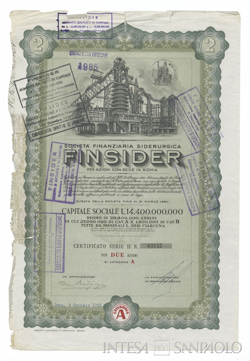 FINSIDER Società finanziaria siderurgica SpA, certificati azionari "Categoria A" nominativi - recto b