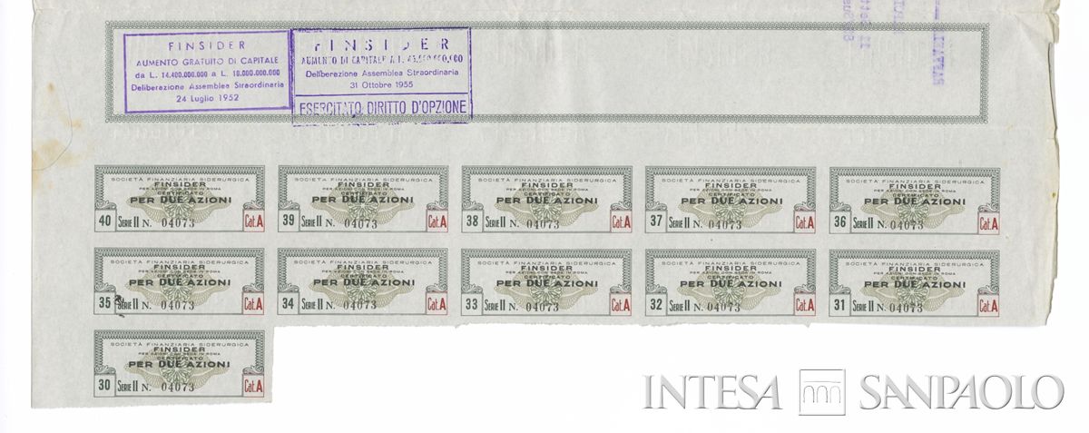 FINSIDER Società finanziaria siderurgica SpA, certificati azionari "Categoria A" nominativi - recto d