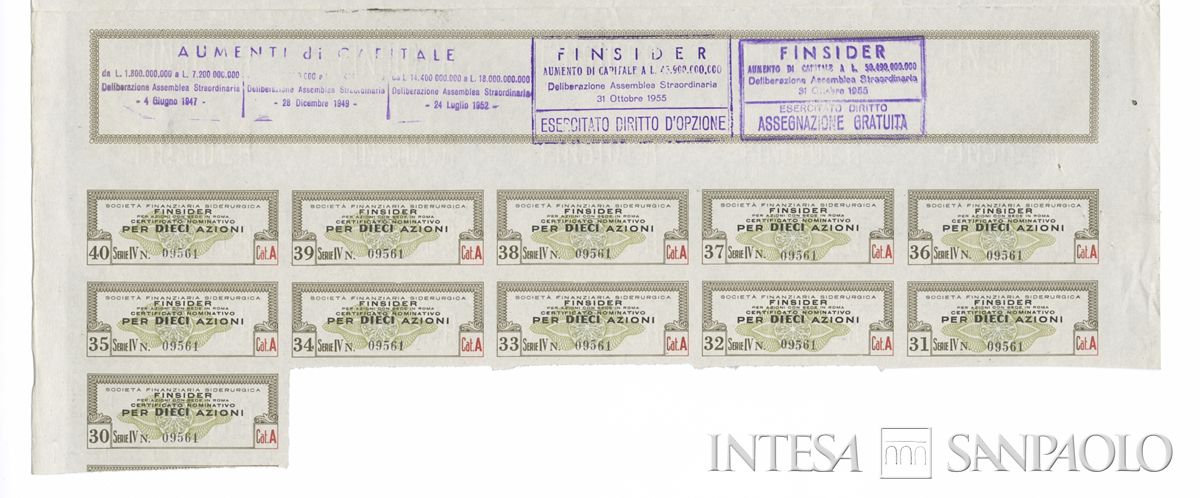 FINSIDER Società finanziaria siderurgica SpA, certificati azionari "Categoria A" nominativi - recto e