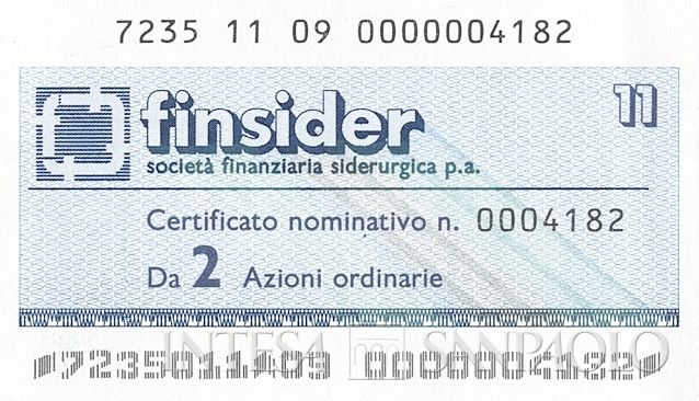 FINSIDER Società finanziaria siderurgica SpA, certificati azionari nominativi - dettaglio a