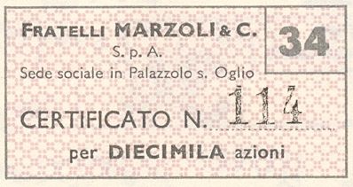 Fratelli Marzoli & C. SpA, certificato azionario nominativo - dettaglio