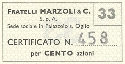 Fratelli Marzoli & C. SpA, certificati azionari nominativi - dettaglio a