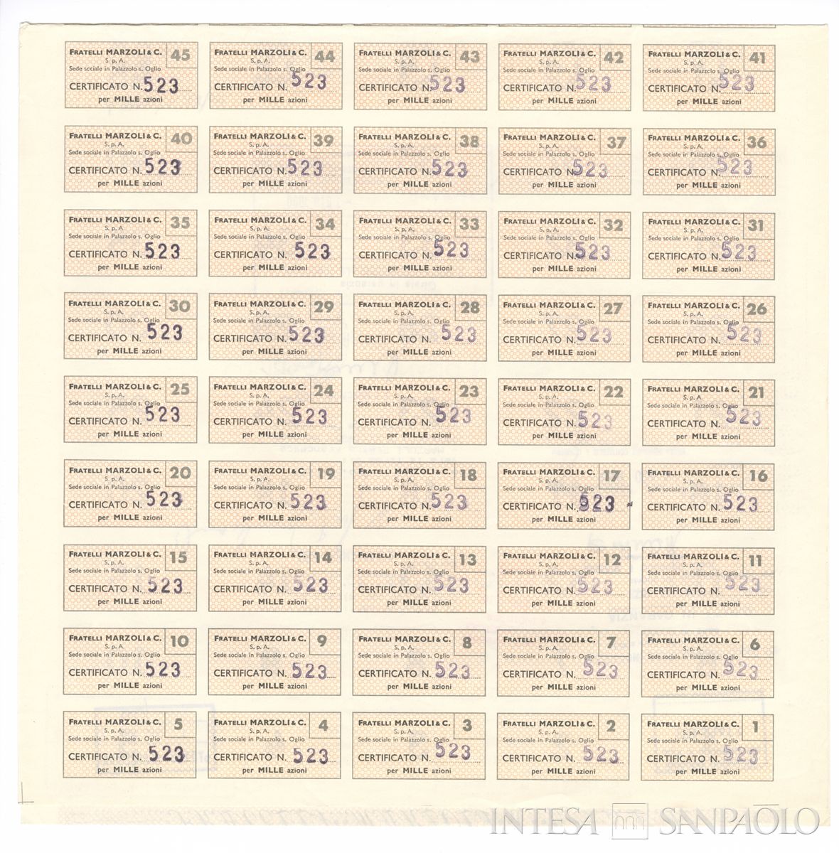 Fratelli Marzoli & C. SpA, certificati azionari nominativi - recto b