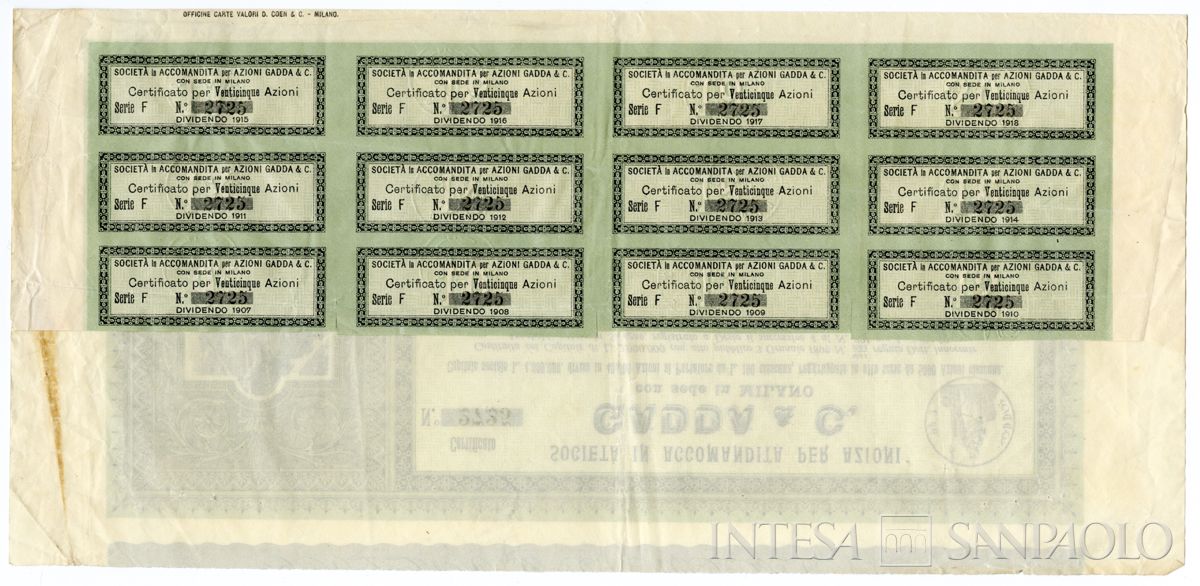 Gadda & C. SApA, certificati azionari al portatore - recto b