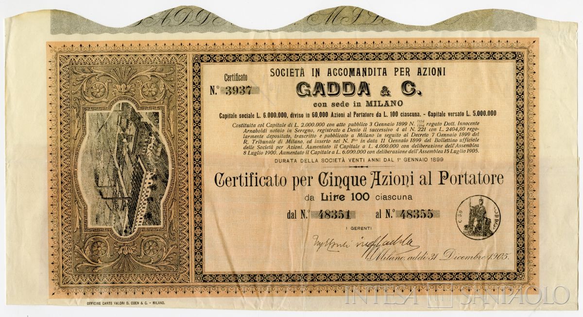 Gadda & C. SApA, certificati azionari al portatore - recto c