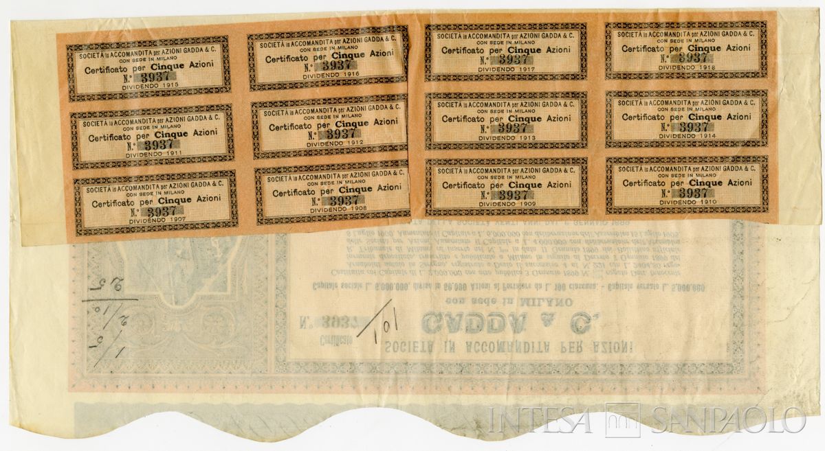 Gadda & C. SApA, certificati azionari al portatore - recto c