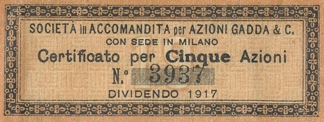 Gadda & C. SApA, certificati azionari al portatore - dettaglio c