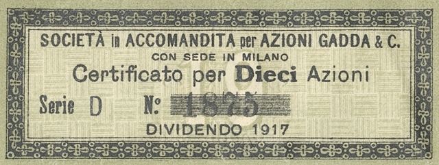 Gadda & C. SApA, certificati azionari al portatore - dettaglio a