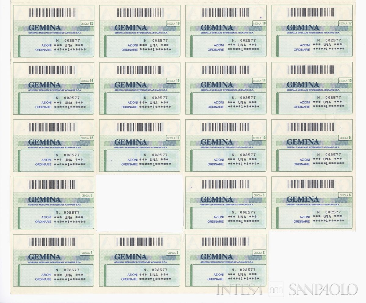 GEMINA SpA, certificati azionari nominativi - recto a