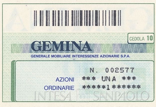 GEMINA SpA, certificati azionari nominativi - dettaglio a