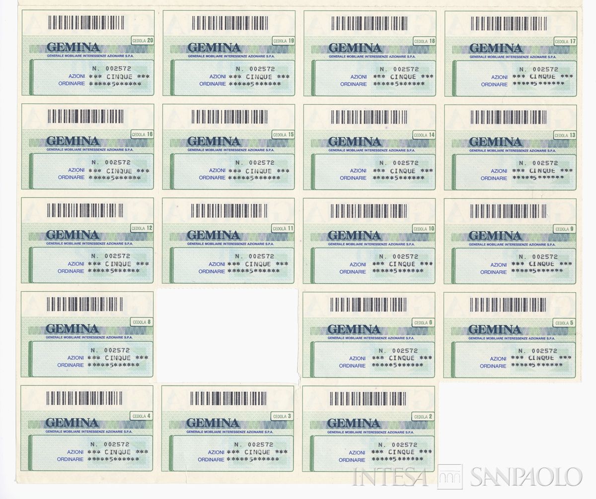 GEMINA SpA, certificati azionari nominativi - recto c