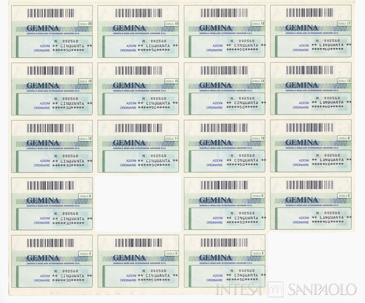 GEMINA SpA, certificati azionari nominativi - recto f
