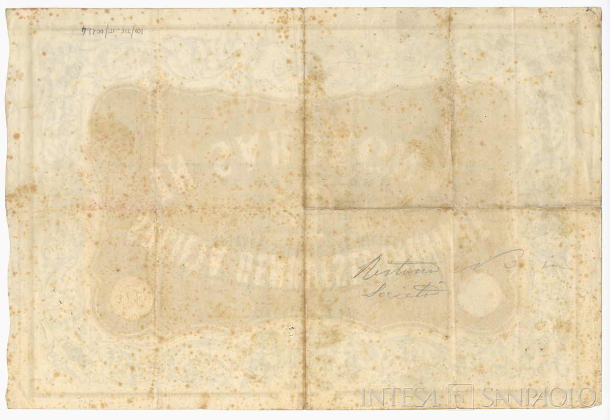 Genovese Miniere in Sardegna, certificato azionario al portatore - verso