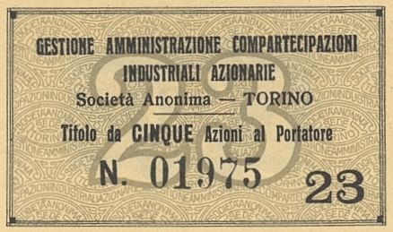 Gestione Amministrazione compartecipazioni industriali azionarie SA SAGACIA, certificati azionari al portatore - dettaglio