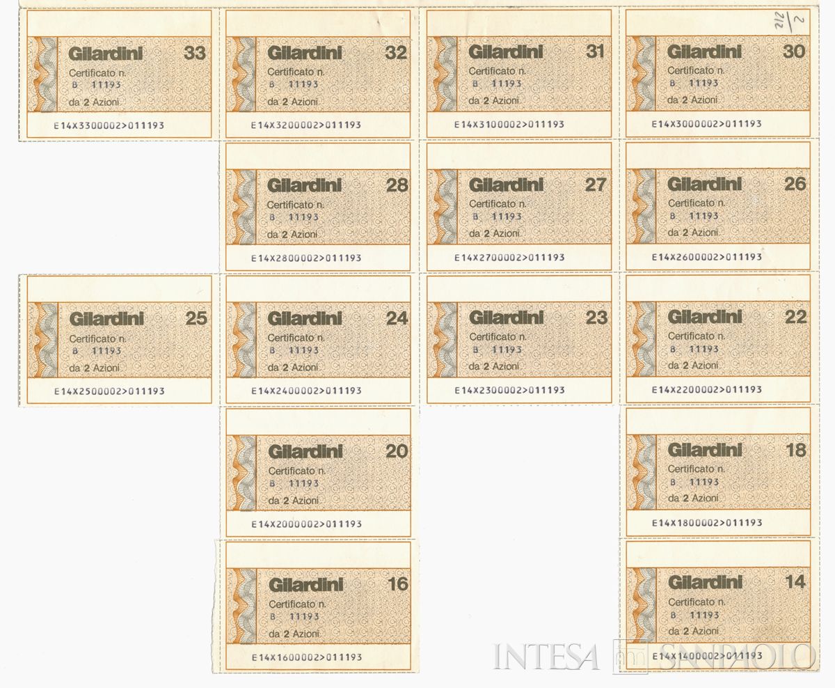 Gilardini SpA, certificati azionari nominativi - recto a