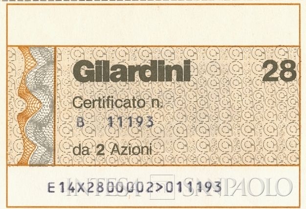 Gilardini SpA, certificati azionari nominativi - dettaglio a