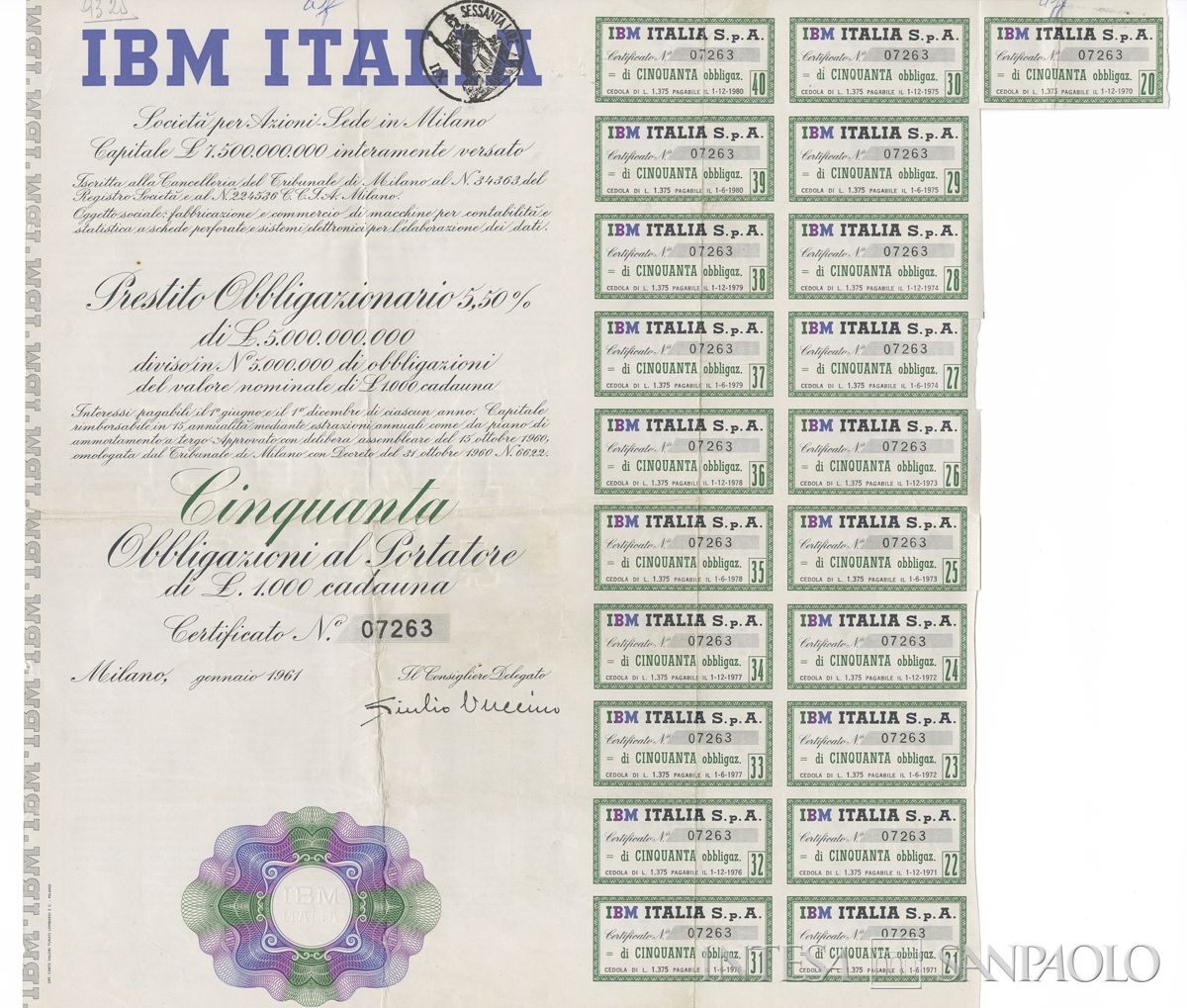 IBM Italia SpA, certificato obbligazionario al portatore - recto