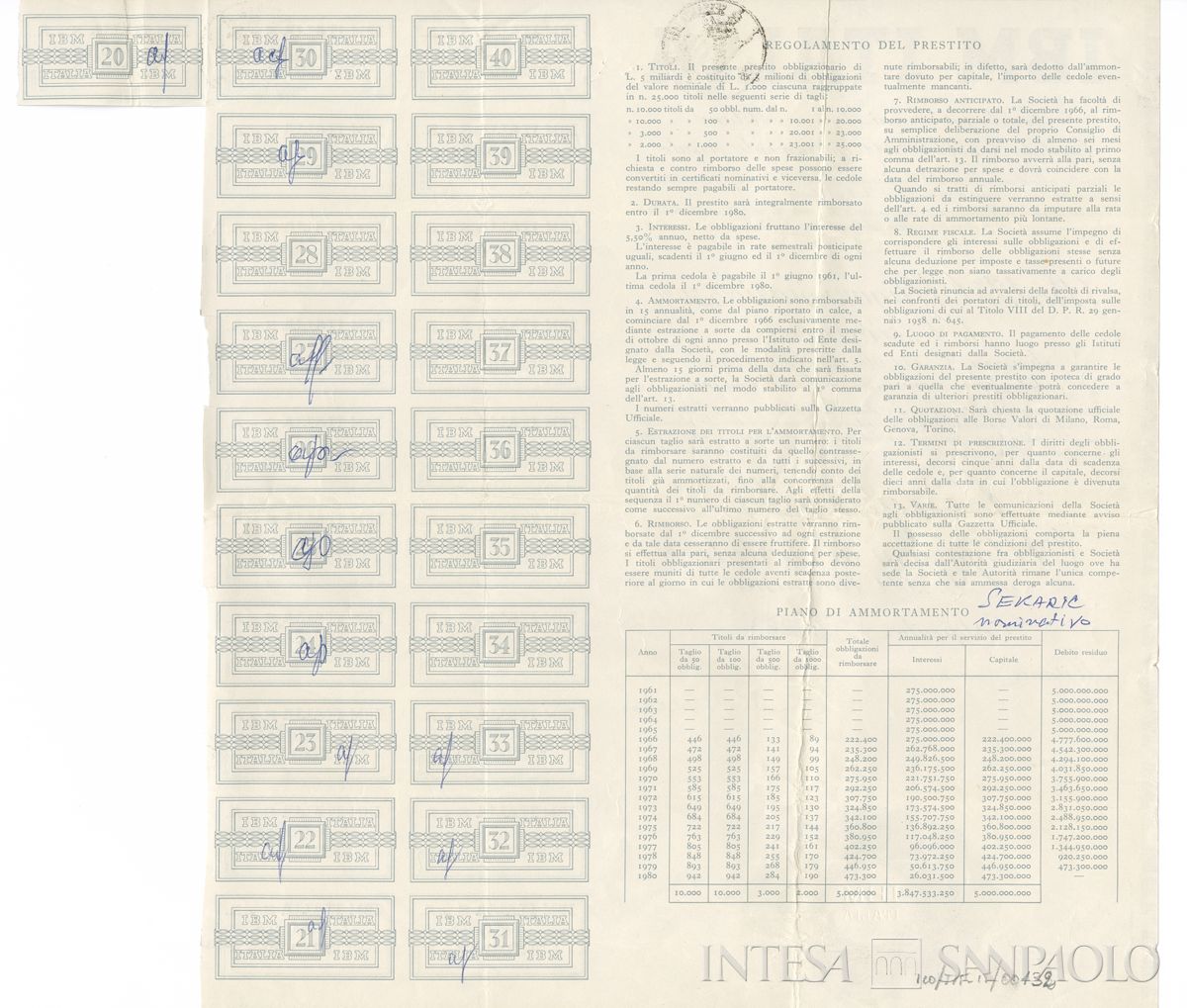 IBM Italia SpA, certificato obbligazionario al portatore - verso