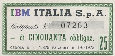 IBM Italia SpA, certificato obbligazionario al portatore - dettaglio