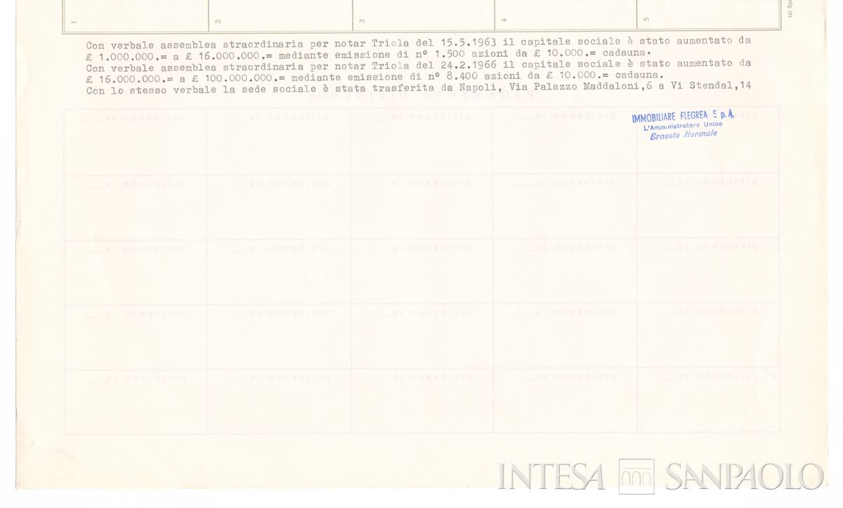 Immobiliare Flegrea SpA, certificato azionario nominativo - verso