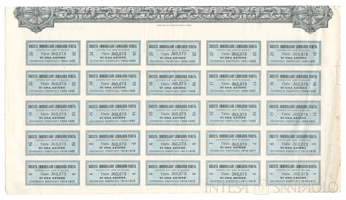 Immobiliare Lombardo-Veneta SpA, certificato azionario al portatore - recto