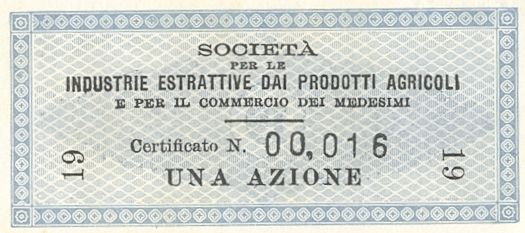 Industrie estrattive dai prodotti agricoli, certificati azionari al portatore - dettaglio a