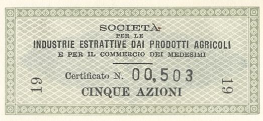 Industrie estrattive dai prodotti agricoli, certificati azionari al portatore - dettaglio b