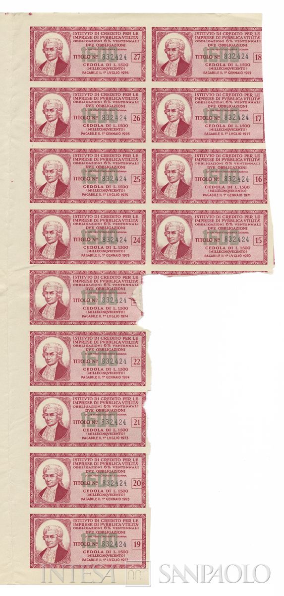 Istituto di credito per le imprese di pubblica utilità, certificato obbligazionario al portatore - recto