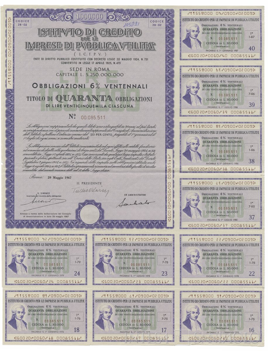 Istituto di credito per le imprese di pubblica utilità, certificati obbligazionari al portatore - recto b