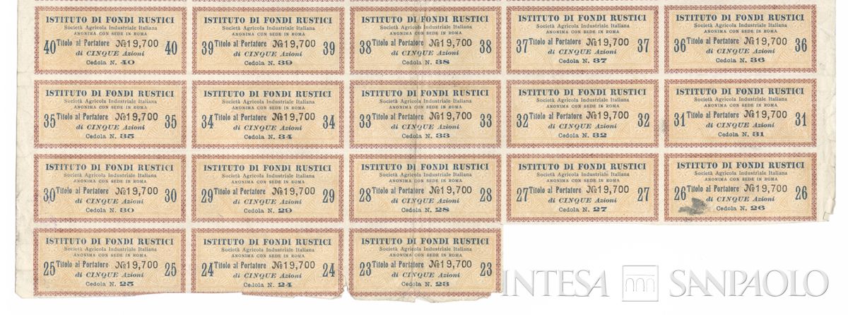 Istituto di Fondi Rustici Società agricola industriale italiana SA, certificato azionario al portatore - recto