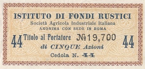 Istituto di Fondi Rustici Società agricola industriale italiana SA, certificato azionario al portatore - dettaglio